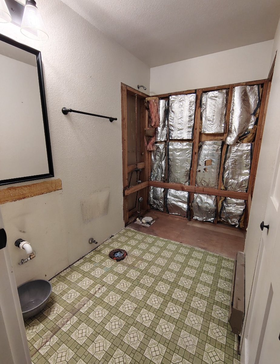 Bathroom stripped to the studs before remodeling